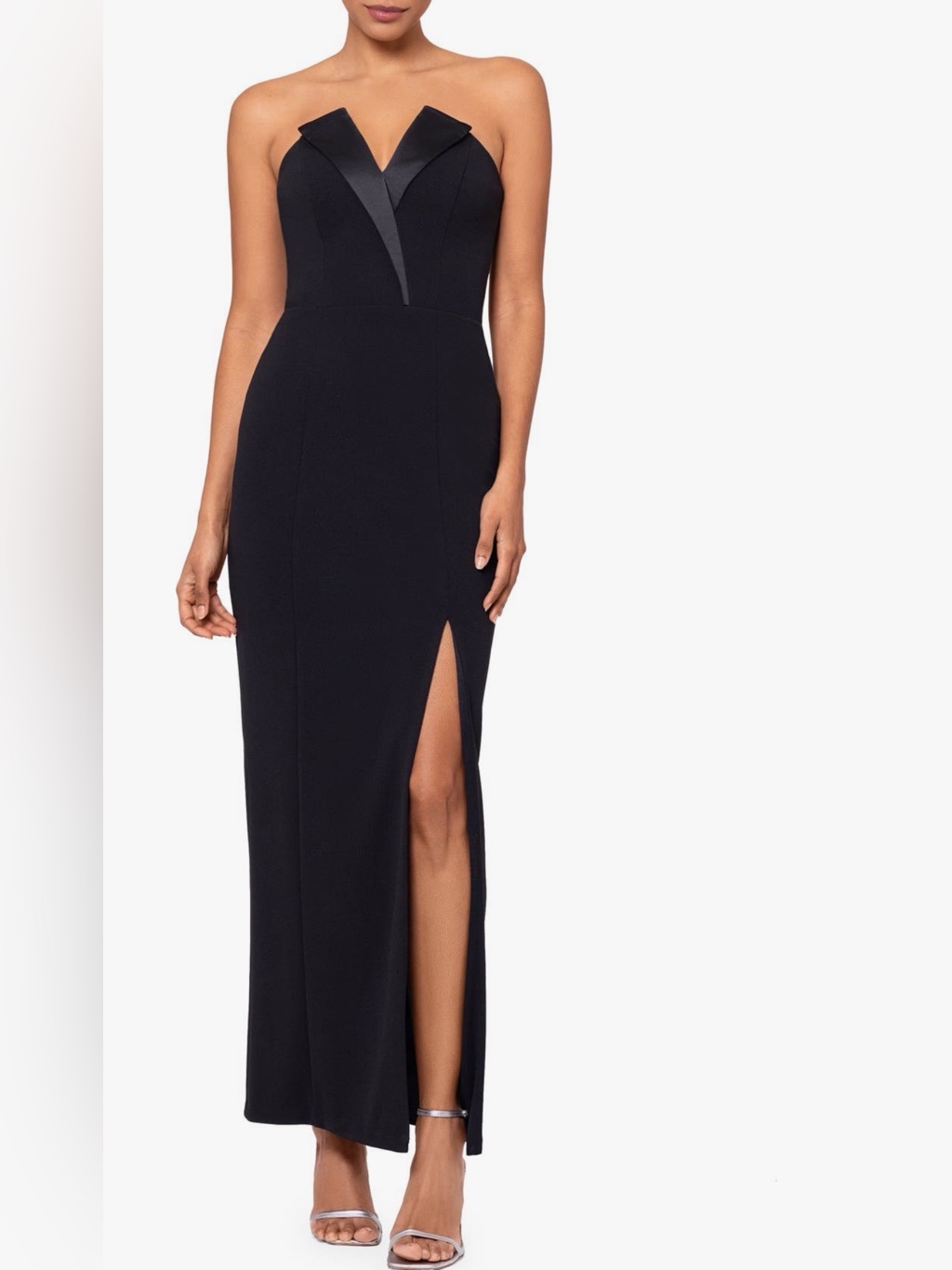Betsy & Adam Strapless Black Column Gown